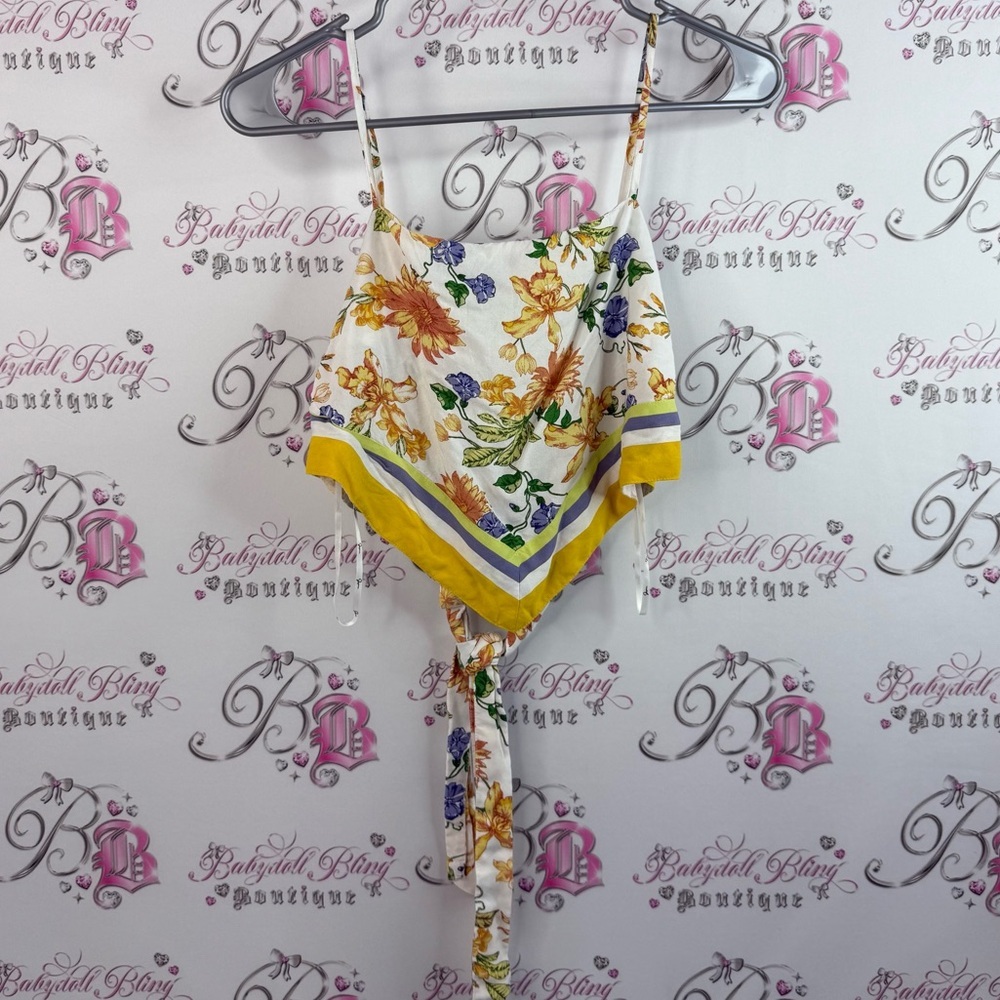 Jessica Simpson , tank top cropped scarf style tie up Multicolor Floral Blouse